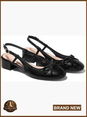Chunky Low Heel Slingback Ballet Bow Pumps